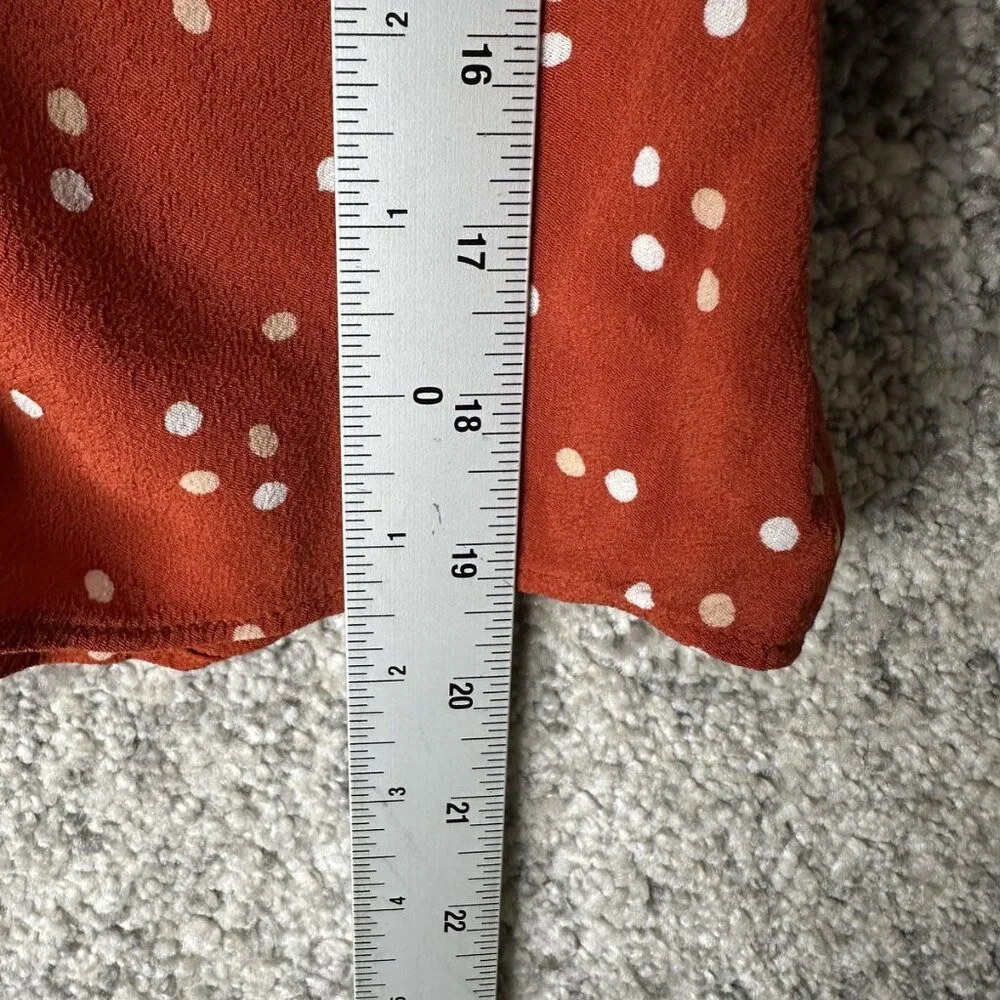 Madewell Blouse Womens‎ 0 Orange Polka Dot Ruched Button Puff Sleeve Top